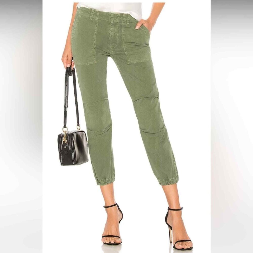 Nili Lotan French Military Pant Camo Green Relaxed Fit Utility Cropped SZ 4